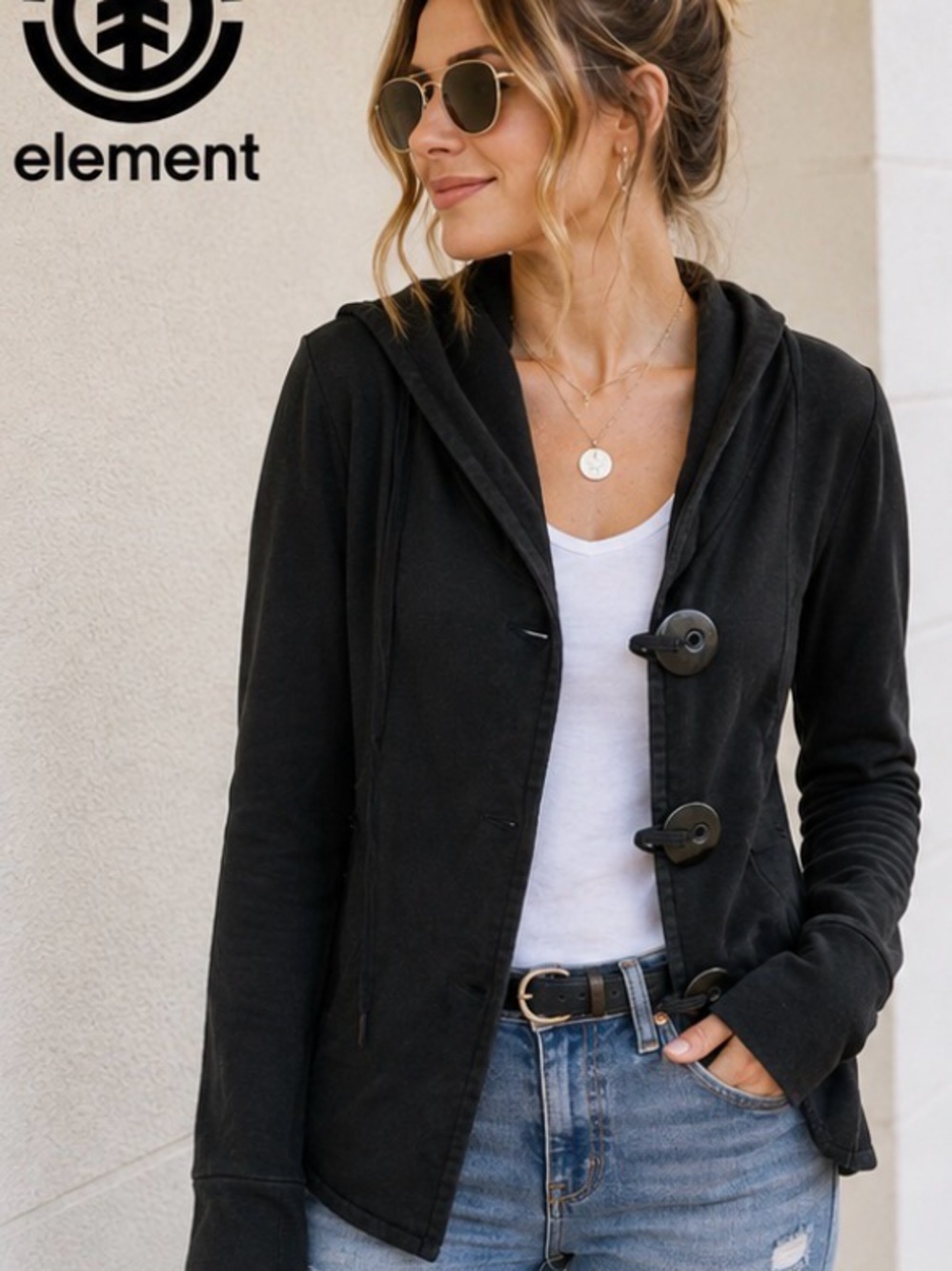 Element Women’s Black Hooded Toggle Jacket Medium Cotton Blend